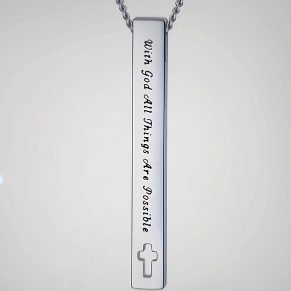 Stainless Inspirational Bible Verse Bar Nercklace.